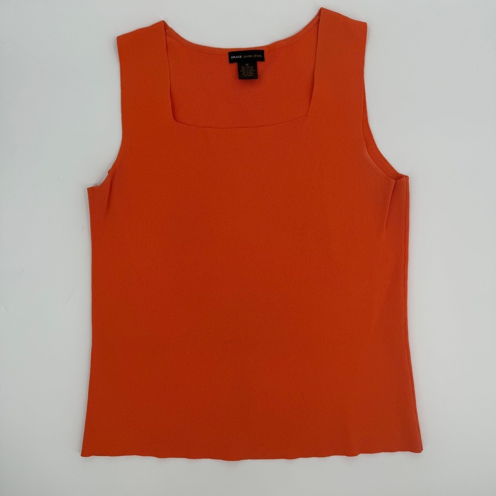 Grace Dane Lewis Tank Top Classic Y2K Womens Size M Orange Ribbed Knit Shell